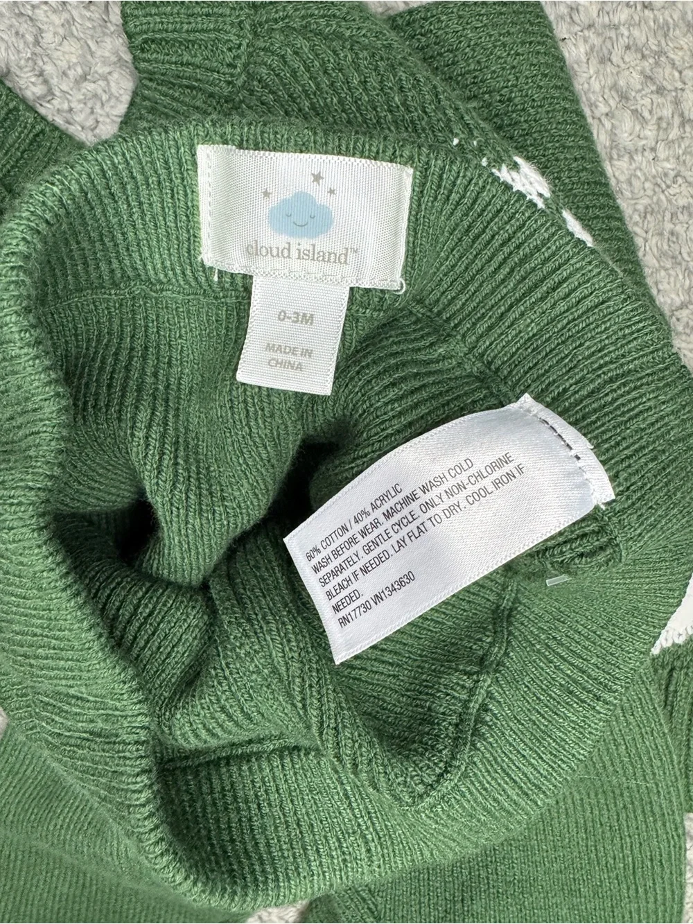 Cloud Island Unisex Baby’s 2pc Holiday Knit Sweater & Pants Set - Green 0-3M NWT